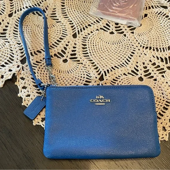 Coach Corner Zip Wristlet in a blue color - Picture 1 of 7